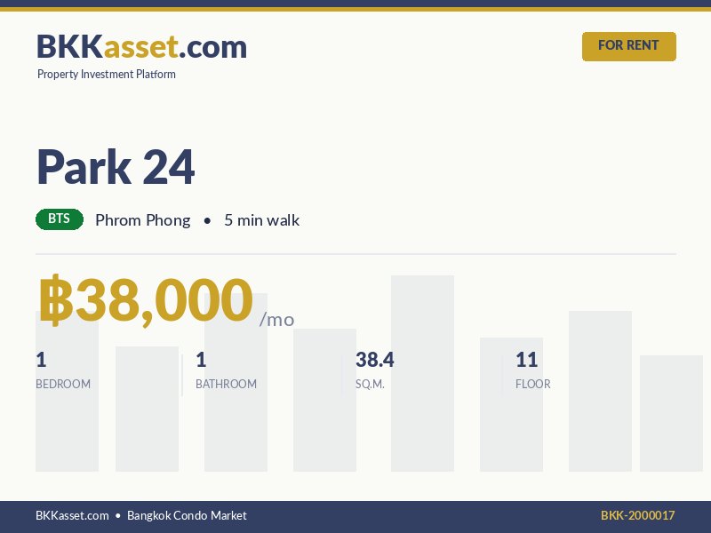 ให้เช่า Park 24 1 ห้องนอน 38.4 ตร.ม. ราคา 38,000 บาท/เดือน