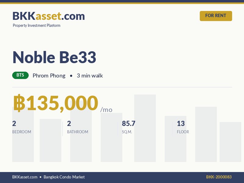 ให้เช่า Noble Be33 2 ห้องนอน 85.7 ตร.ม. ราคา 135,000 บาท/เดือน
