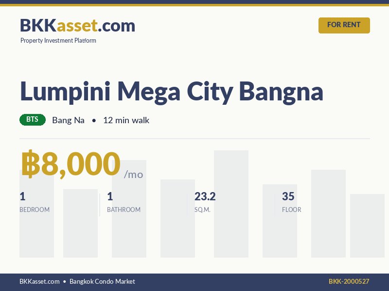 ให้เช่า Lumpini Mega City Bangna 1 ห้องนอน 23.2 ตร.ม. ราคา 8,000 บาท/เดือน