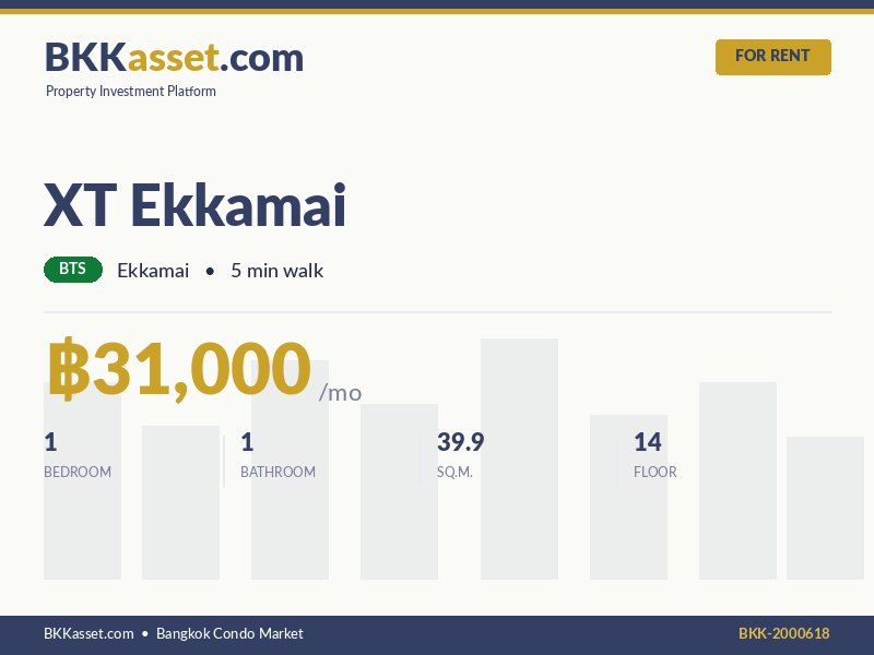 ให้เช่า XT Ekkamai 1 ห้องนอน 39.9 ตร.ม. ราคา 31,000 บาท/เดือน
