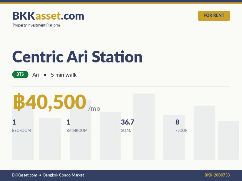 ให้เช่า Centric Ari Station 1 ห้องนอน 36.7 ตร.ม. ราคา 40,500 บาท/เดือน
