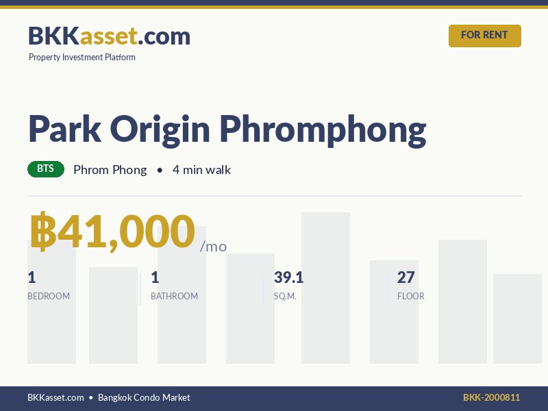 ให้เช่า Park Origin Phromphong 1 ห้องนอน 39.1 ตร.ม. ราคา 41,000 บาท/เดือน