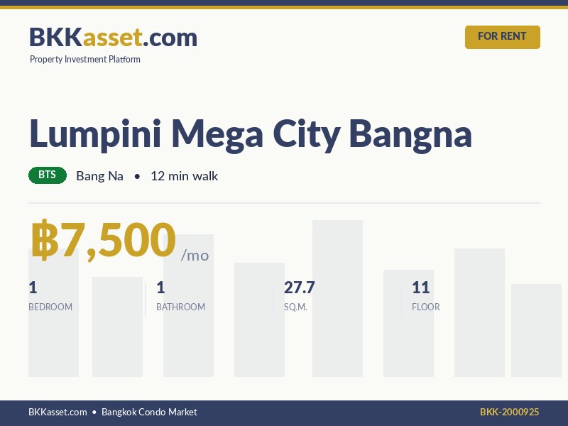 ให้เช่า Lumpini Mega City Bangna 1 ห้องนอน 27.7 ตร.ม. ราคา 7,500 บาท/เดือน