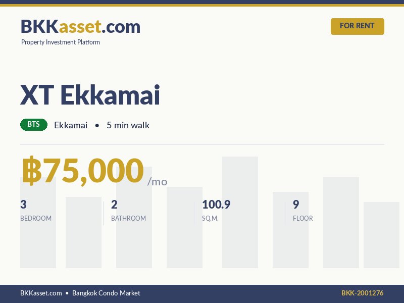 ให้เช่า XT Ekkamai 3 ห้องนอน 100.9 ตร.ม. ราคา 75,000 บาท/เดือน