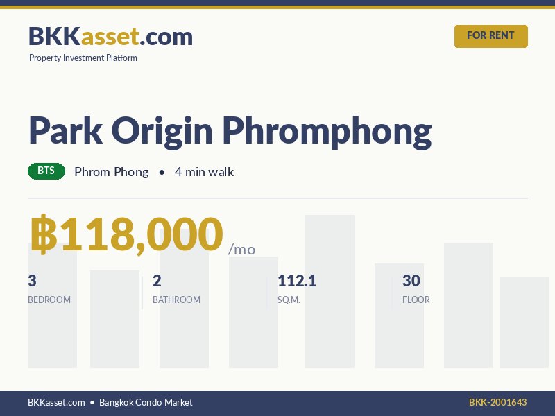 ให้เช่า Park Origin Phromphong 3 ห้องนอน 112.1 ตร.ม. ราคา 118,000 บาท/เดือน