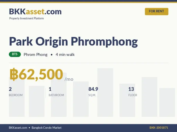 ให้เช่า Park Origin Phromphong 2 ห้องนอน 84.9 ตร.ม. ราคา 62,500 บาท/เดือน